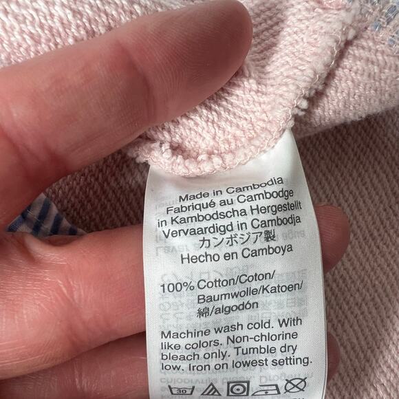 J.Crew Pink Pullover Crewneck Sweatshirt Blue White Strip Woven Hem Women's L - Picture 10 of 10